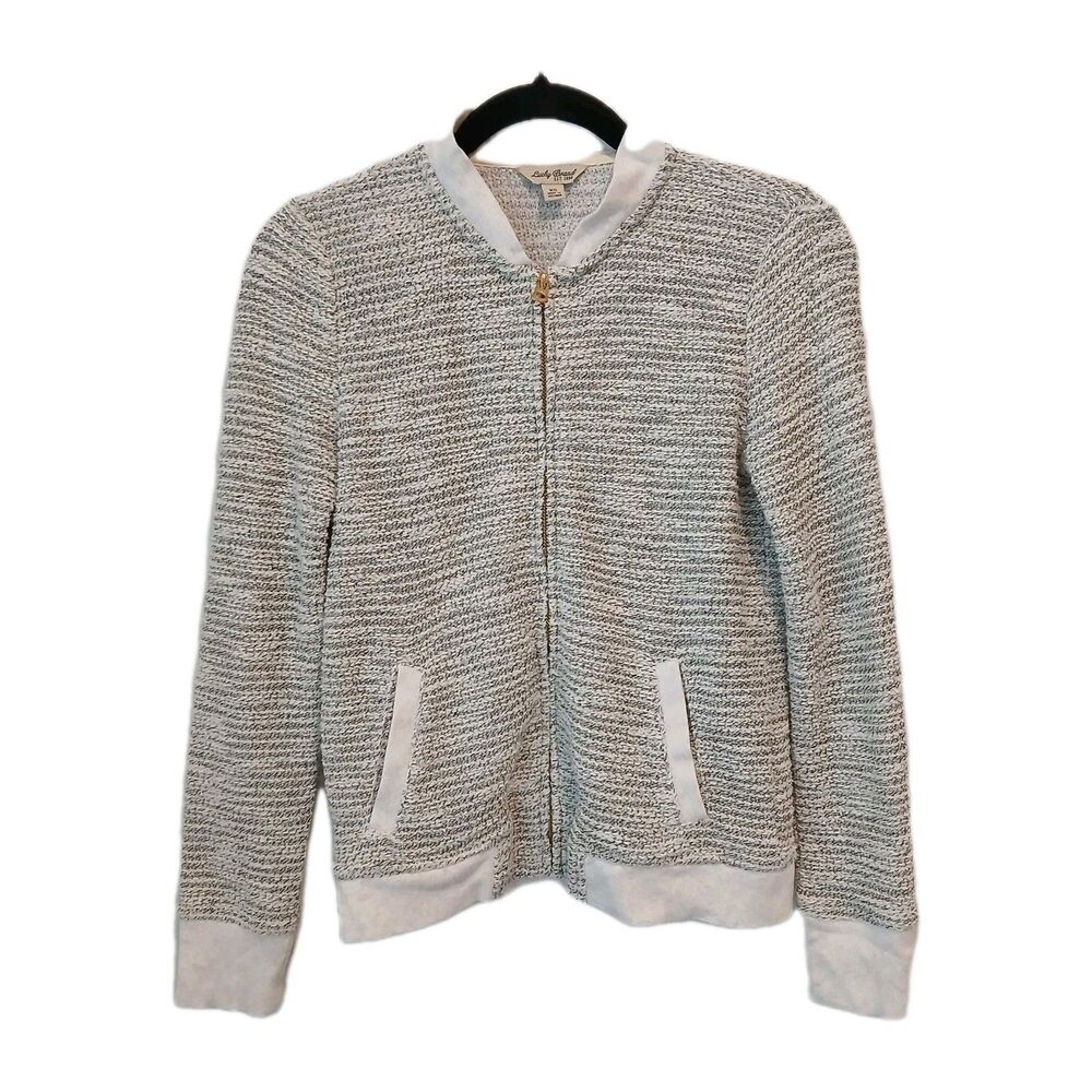 Lucky Brand Light Knit Full  Zip Jacket Terry‎ Pockets Metallic Sparkly Size XS